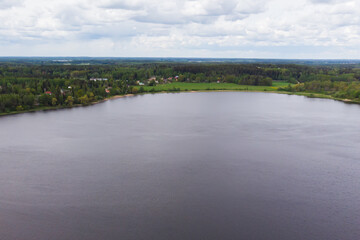 Aerial panoramic view of river Kymijoki at city Inkeroinen, Finland