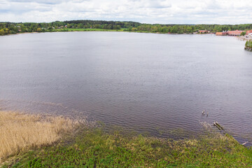 Aerial panoramic view of river Kymijoki at city Inkeroinen, Finland
