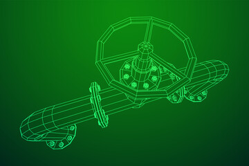 Oil pipeline with valve business concept. Finance economy polygonal petrol production. Petroleum fuel industry transportation line. Wireframe low poly mesh vector illustration.