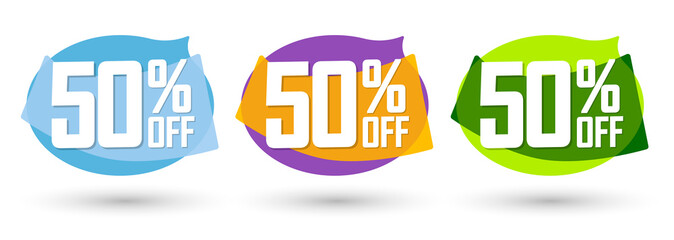 Set Sale 50% off tags, bubble banners design template, app icons, vector illustration
