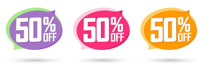 Set Sale 50% off tags, bubble banners design template, app icons, vector illustration