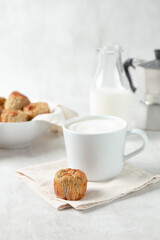 breakfast with milk and muffin