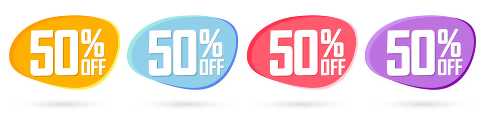 Set Sale 50% off tags, bubble banners design template, app icons, vector illustration