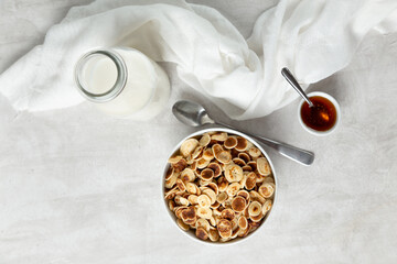 cereal pancakes with milk and honey