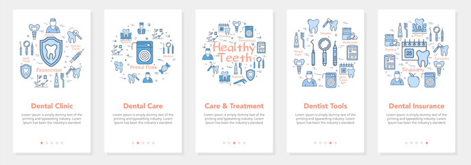 Vertical five banners with line concept of dentistry - dental clinic and dental tools