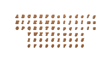 Full set of English alphabets in 3D illustrations which matching perspectives and lighting on each side placed on a white background for word combinations