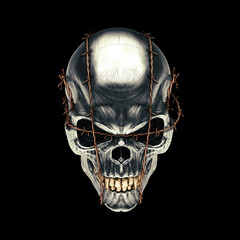 Vampire skull bound by barbed wire