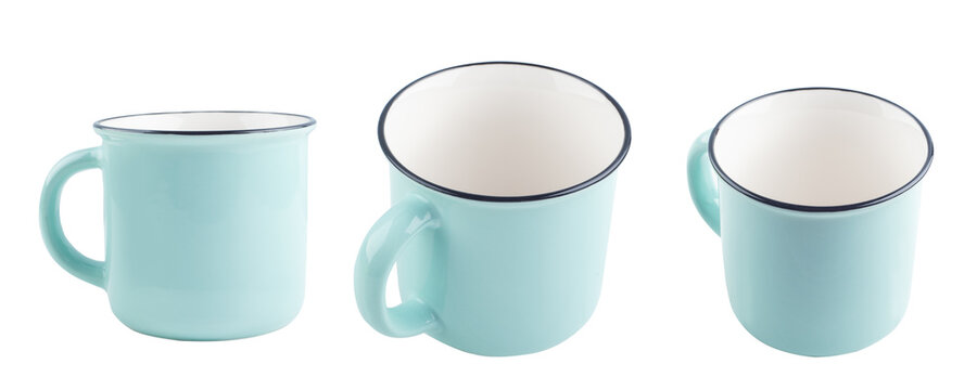 Blue empty enamel mug