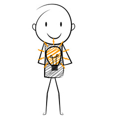 cartoon stickman: idea,solution,lighten bulb. Vector Illustration