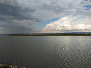 Landscape of Pasak Jolasid Dam with little water capacity.