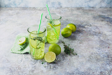 Fototapeta premium Lime Lemonade with thyme and ice.