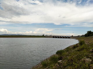 Obraz premium Landscape of Pasak Jolasid Dam with little water capacity.