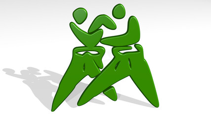 SPORT ACTIVITY stand with shadow. 3D illustration of metallic sculpture over a white background with mild texture. design and icon