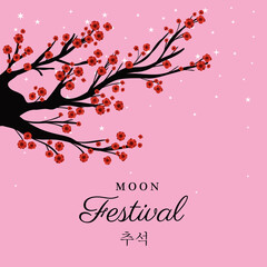 Mid autumn harvest moon festival with red flowers tree and stars design, Oriental chinese and celebration theme Vector illustration