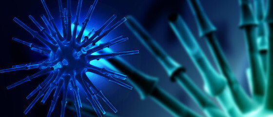 Obraz premium 3d render Corona virus disease COVID-19. Microscopic view of a infectious virus