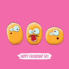 Obraz premium vector friends potato characters having fun isolated on pink background. Happy Friendship day vector illustration. funky kids potato with friends