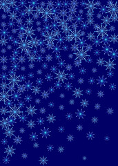 Naklejka na ściany i meble Snowflakes. Christmas snow, snowfall. Falling snowflakes on a blue background. White snowflakes fly in the air. Vector illustration
