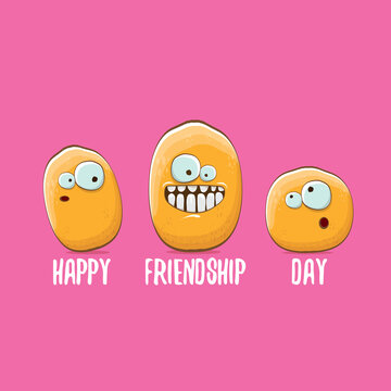 vector friends potato characters having fun isolated on pink background. Happy Friendship day vector illustration. funky kids potato with friends