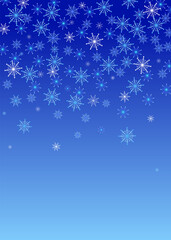Fototapeta na wymiar Snowflakes. Christmas snow, snowfall. Falling snowflakes on a blue background. White snowflakes fly in the air. Vector illustration