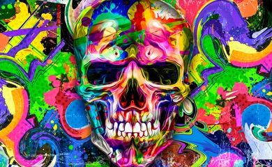 Poster abstracte kleurrijke achtergrond met kleurrijke schedel © reznik_val