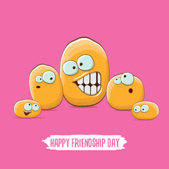 vector friends potato characters having fun isolated on pink background. Happy Friendship day vector illustration. funky kids potato with friends