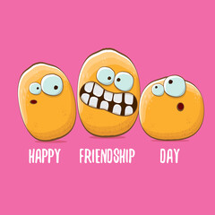 vector friends potato characters having fun isolated on pink background. Happy Friendship day vector illustration. funky kids potato with friends