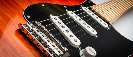 Electric guitar close up with pickups and strings. - 366340114