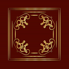 Gold art deco frame with ornament on red background design of Retro decoration and gatsby theme Vector illustration