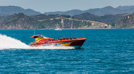 Fototapeta premium Racing boat in Bay of Islands, New Zealand