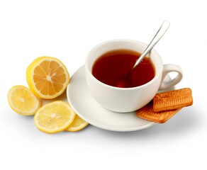 Hot drink with a lemon and cookies