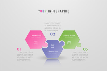 Puzzle infographic concept design with 3 options or steps. Can be used for brochure, business, web design, annual report, flow charts, diagram, presentations.