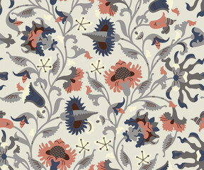 Seamless pattern with ethnic decorative flowers