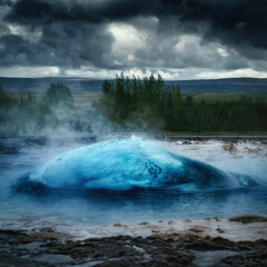 Strokkur eruption - Geyser in Haukadalur, The Valley Of The Geysers in Iceland