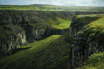 Canyon valley near Gullfoss waterfall in Iceland