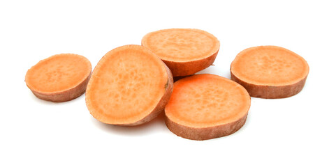 Sweet potatoes on white background