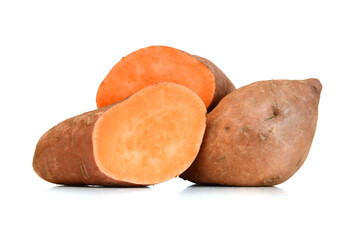 Sweet potatoes on white background