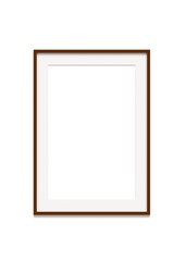 Wooden picture frame on wall 3d rendering