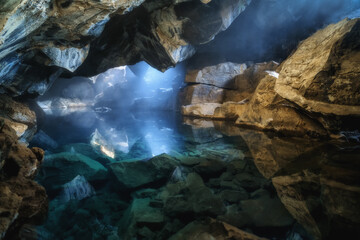 Grjotagja Cave near lake Myvatn in Northeast Iceland