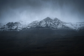 Northwest Iceland beautiful nature dramatic landscape. Low clouds on mountains