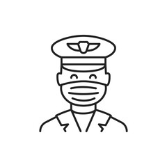 Masked pilot black line icon. Safe travel. Pictogram for web, mobile app, promo. UI UX design element.