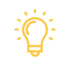 Idea icon, shinning light bulb. Electric lamp linear pictogram. Bright solution symbol.