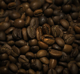 dense background of brown coffee beans