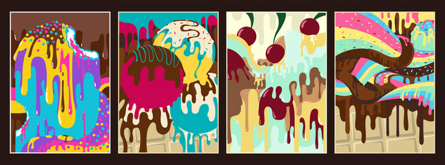 Ice Cream Background Set, Sweet Color, Chocolate, Glaze
