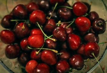 background of beautiful red ripe cherries close up