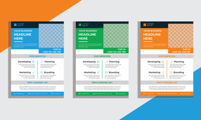 Vector Template Design In A4 Size For Flyer, Brochure, Magazine, Poster, Corporate Presentation, Portfolio With Colorful Triangles.