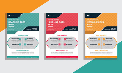 Vector Template Design In A4 Size For Flyer, Brochure, Magazine, Poster, Corporate Presentation, Portfolio With Colorful Triangles.