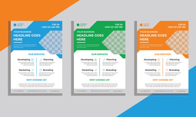 Vector Template Design In A4 Size For Flyer, Brochure, Magazine, Poster, Corporate Presentation, Portfolio With Colorful Triangles.