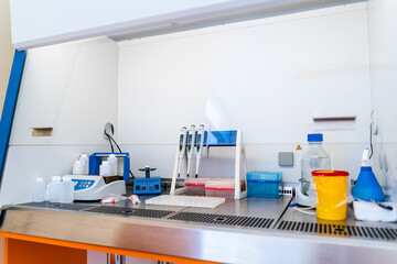 Modern automatic machine for centrifuge blood and urine testing. Hematology laboratory. Working place.