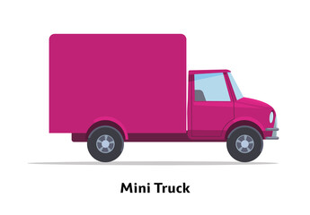 Mini Truck side view. Vector stock flat illustration. Raspberry cartoon, toy car. Simplified style for design and animation.