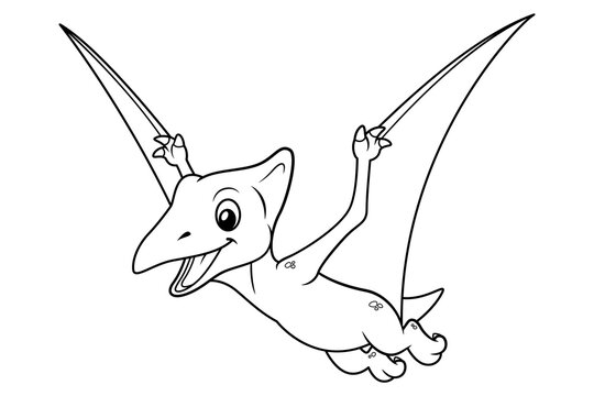 Little Pterodactyl Cartoon Illustration BW